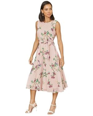 Yumi' Floral Print Midi Skater Dress - Natural