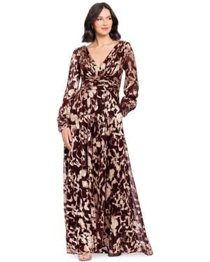 Betsy & Adam Petite V-neck Long-sleeve A-line Gown - Red