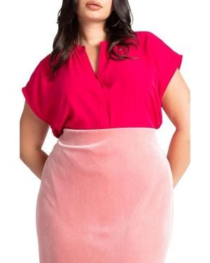 Eloquii Notch Collar Blouse - Pink