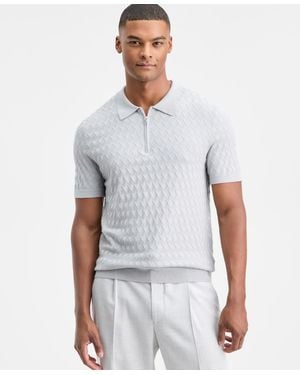 Alfani Short Sleeve Diamond Zip Sweater Polo - White