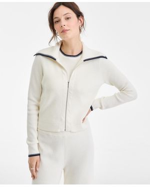 On 34th Tipped Collared Zip-up Cardigan - White