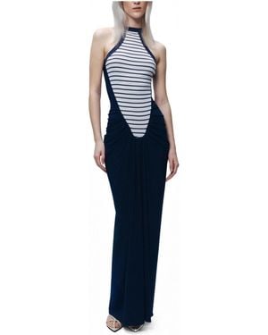 Nocturne Stripe Draped Halter Neck Maxi Dress - Blue
