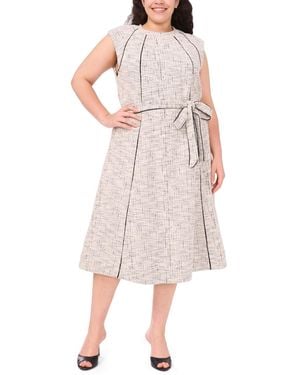 Msk Plus Size Short-sleeve Tweed Knit Midi Dress - Pink