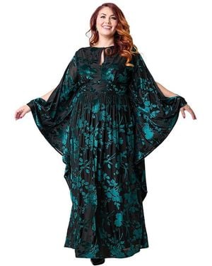Unique Vintage Plus Size 1970s Flutter Sleeve Caftan - Green