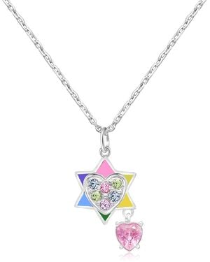 Chanteur /girl/star Of David Crystal White Gold Palladium Plating Necklace - Metallic