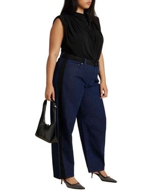 Eloquii Faux Suede Side Stripe Straight Leg Jean - Blue