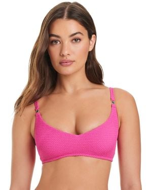 Red Carter Textured Tide V-front Bikini Top - Purple
