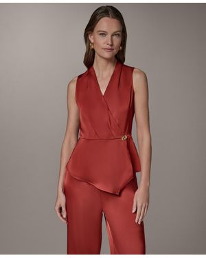 Donna Karan Sleeveless Peplum Faux Wrap Top - Red