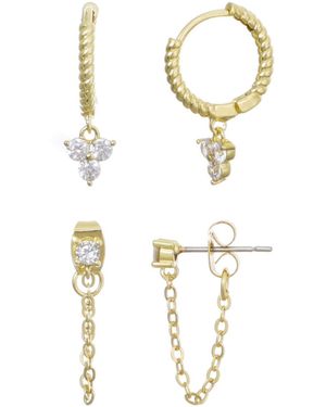 Adornia Cubic Zirconia huggie Hoop And Chain Wrap Earrings 2-piece Set - White