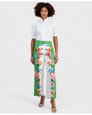 Tahari Printed Belted Wide-leg Pants - White