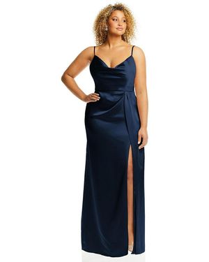 The Dessy Group Plus Size Cowl-neck Draped Wrap Maxi Dress - Blue