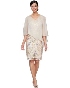 Sl Fashions Embellished Cape-overlay Sheath Dress - White