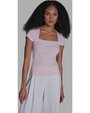 BCBGMAXAZRIA Short-sleeve Square Neck Striped Top - Purple