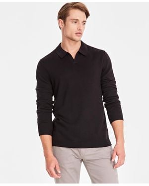 Alfani Long-sleeve Johnny Collar Merino Sweater - Black