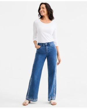 Style & Co. Printed High-rise Five-pocket Wide-leg Jeans - Blue