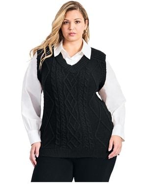 Avenue Plus Size Veronica 2fer Cable Vest - Black