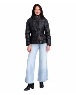 Kensie Quilted Funnel-neck Puffer Jacket - Black