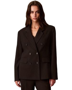 Calvin Klein Double-breasted Pinstripe Notch Collar Blazer - Black