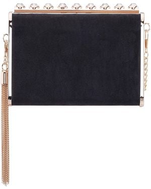 Nina Crystal Ornamented Minaudiere Tassel Lift Lock Clutch - Black