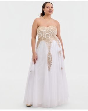 SAY YES Trendy Plus Size Strapless Embellished Gown - White
