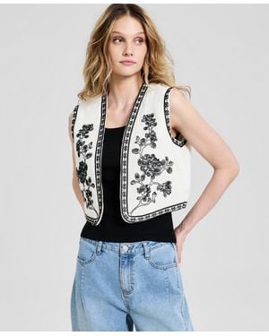 And Now This Open-front Embroidered Cotton Vest - Blue
