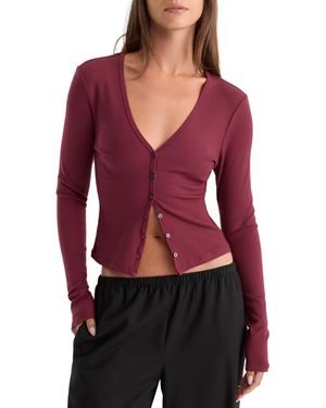 GOOD AMERICAN Rib V-neck Button-front Cardigan - Red