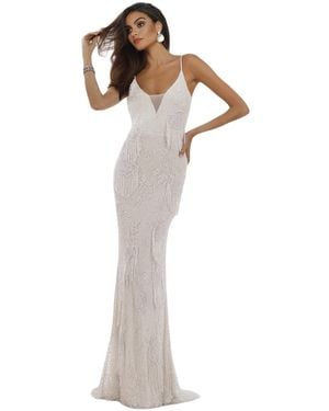 Lara Danika Floral Beaded Sheath Beaded Dress - White