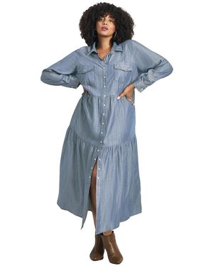 Avenue Denim Tiered Shirtdress - Blue