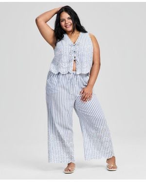 And Now This Trendy Plus Cotton Scalloped-hem Drawstring Pants - Blue