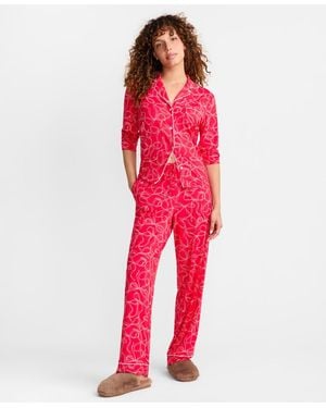 State Of Day Packaged Notched-collar Pajama Set Xs-3x - Red