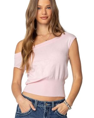 Edikted Michaela Off Shoulder Knit Top - Pink