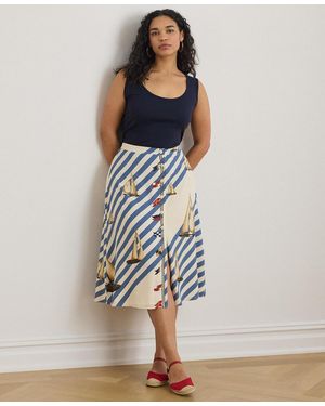 Ralph Lauren Plus Size Striped Sailboat Print Skirt - Blue