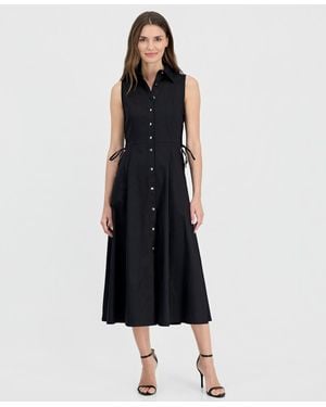 Anne Klein Button-front Side-tie-sleeveless Dress - Black