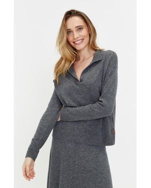 Chinti & Parker Wool Cashmere Blend V Neck Collared Sweater - Gray