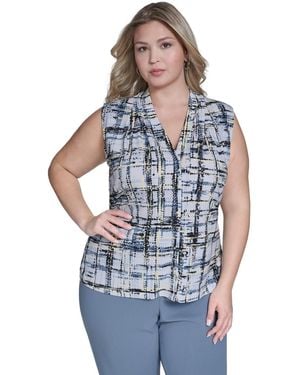 Calvin Klein Plus Size Printed Sleeveless V-neck Top - Blue