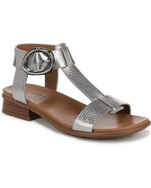 Naturalizer Brandy T-strap Stacked Low Block Heel Sandals - Brown