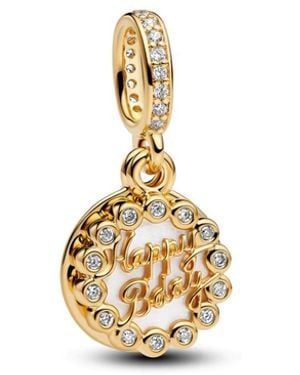 PANDORA 14k Gold-plated Happy Birthday Cake Dangle Charms - Metallic