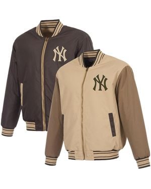 JH Design Tan/brown New York Yankees Reversible Canvas Full-zip Jacket