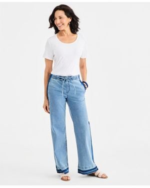 Style & Co. High-rise Two-tone Pull-on Wide-leg Jeans - Blue