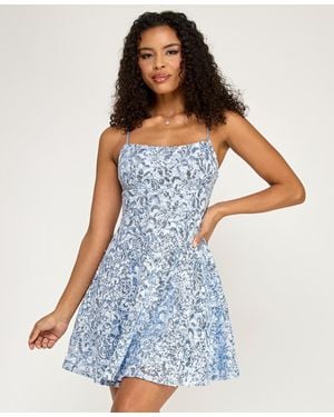 Emerald Sundae Sequin Lace-up Back Short Dress - Blue