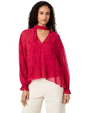 French Connection Marina Long-sleeve V-neck Chiffon Top - Red