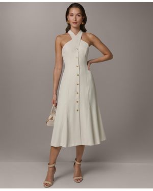 Donna Karan Halter A-line Sleeveless Midi Dress - Natural