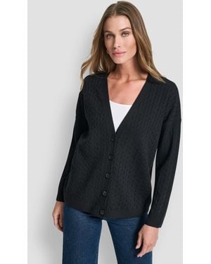 DKNY V-neck Boxy Cardigan Sweater - Black