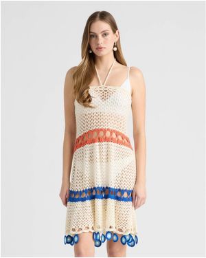NVLT Short Crochet Halter Dress - White