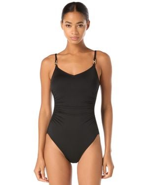 MICHAEL Michael Kors V-neck Ruched One-piece Swimsuit - Black