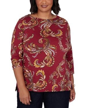 Ruby Rd. Plus Size Paisley 3/4-sleeve Boat-neck T-shirt - Red