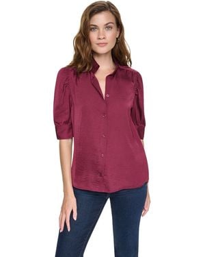 DKNY Stand Collar Puff-sleeve Shirt - Red