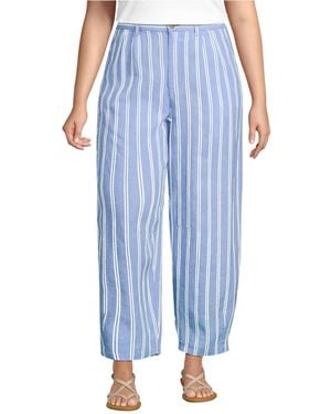 Lands' End Linen High Rise Pleated Barrel Leg Ankle Pants - Blue
