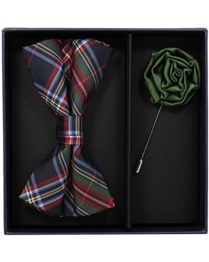Ben Sherman Pre-tied Plaid Bow Tie And Lapel Pin - Black