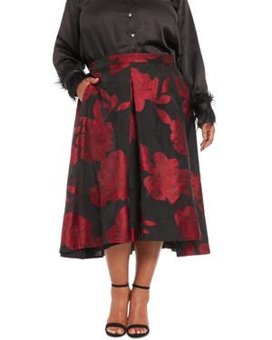 Muse Plus Size Pleated Floral-print Organza Skirt - Red